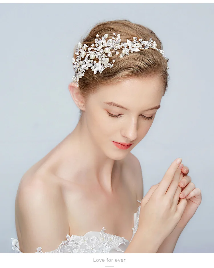Оптовая продажа свадебные аксессуары для волос ручной работы с кристаллами серебряный головной убор принцессы жемчугом невесты