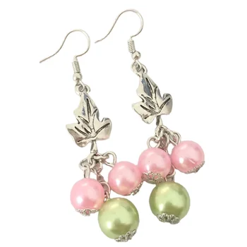 Greek Alpha letter sorority IVY charm pink and green IVY Leaf Pearl Earring Designer Greek Costume Jewelry