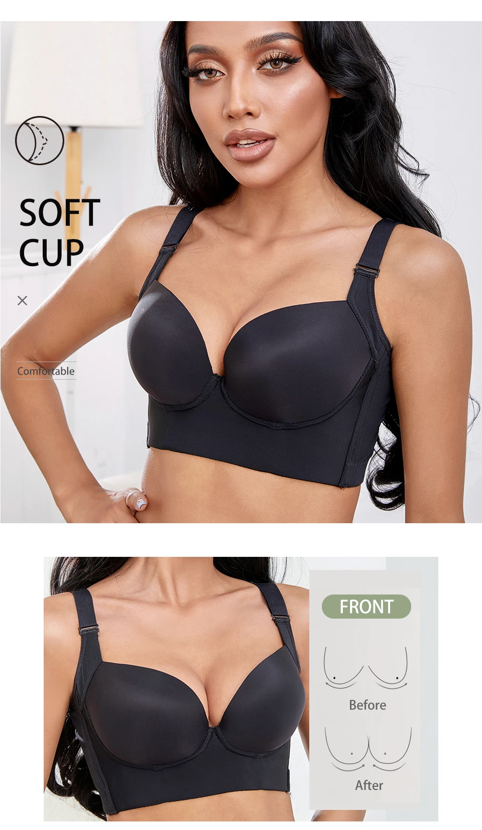 Fashion Deep Cup Bra Shaper Hide Back Fat Underwear Incorporated Full
