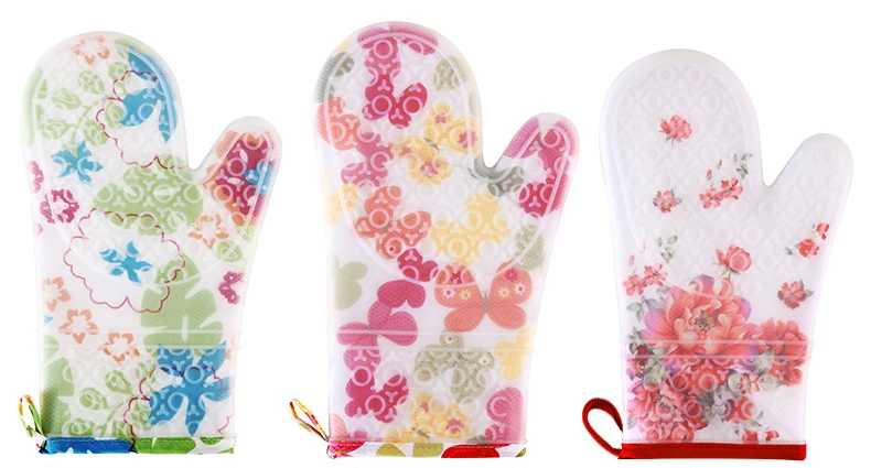 Blue- Silicone Oven Mitt, Heat Resistant Pot Holders, Flexible Oven Gloves, 1 Pair Heart Pattern