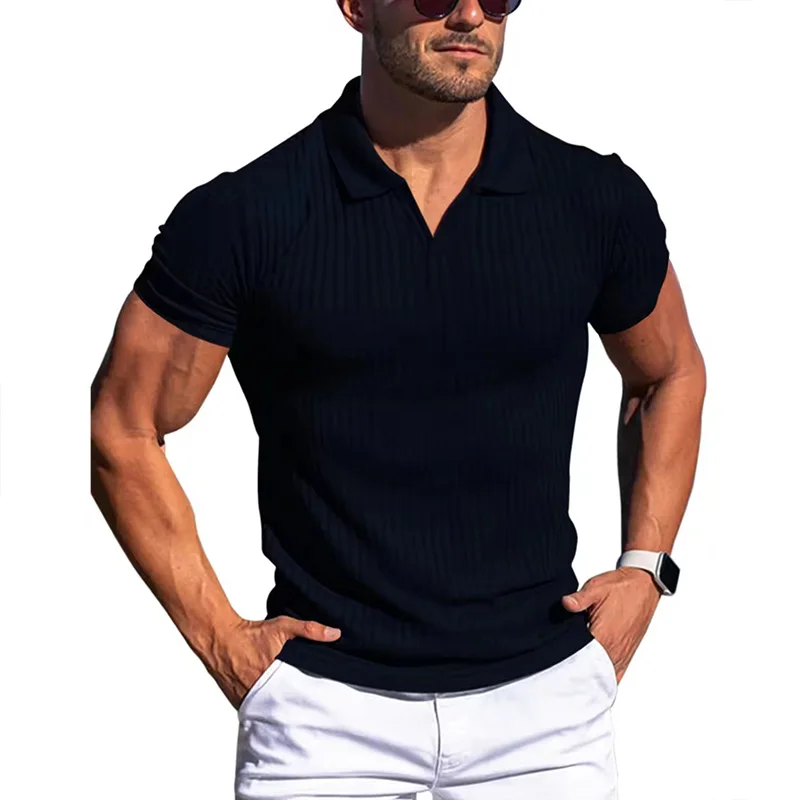High Quality Breathable Solid Color Slim Fit Casual Sporty Design Men's Short Sleeve Str aperçu 12