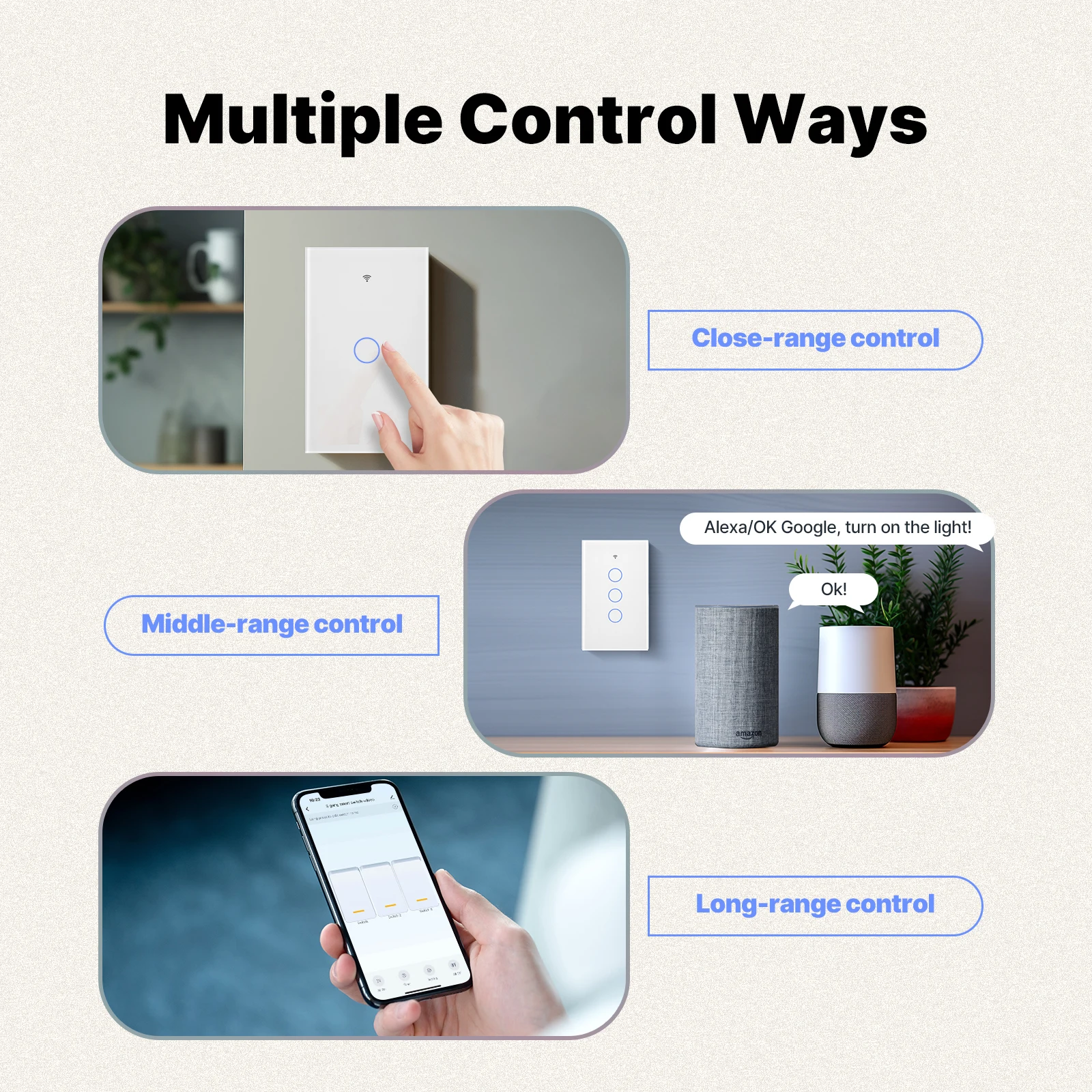 MOES Tuya Matter WiFiスマートライトスイッチガラスタッチ 