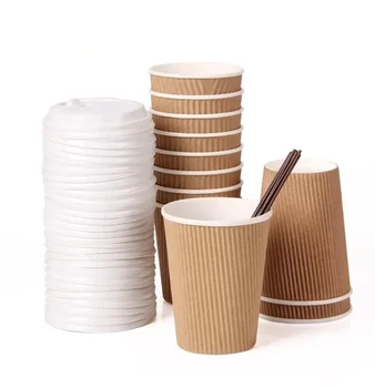 4oz 20oz disposable custom ripple wall oversized tea cups with coating and sleeves takeout takeaway for drinking  container