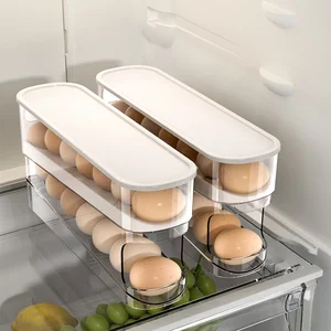 Modern Design Egg Carton Storage Refrigerator Food Grade Rolling Egg Rack Side Door PET PP Storage Box Lid Kitchen Fresh-Keeping