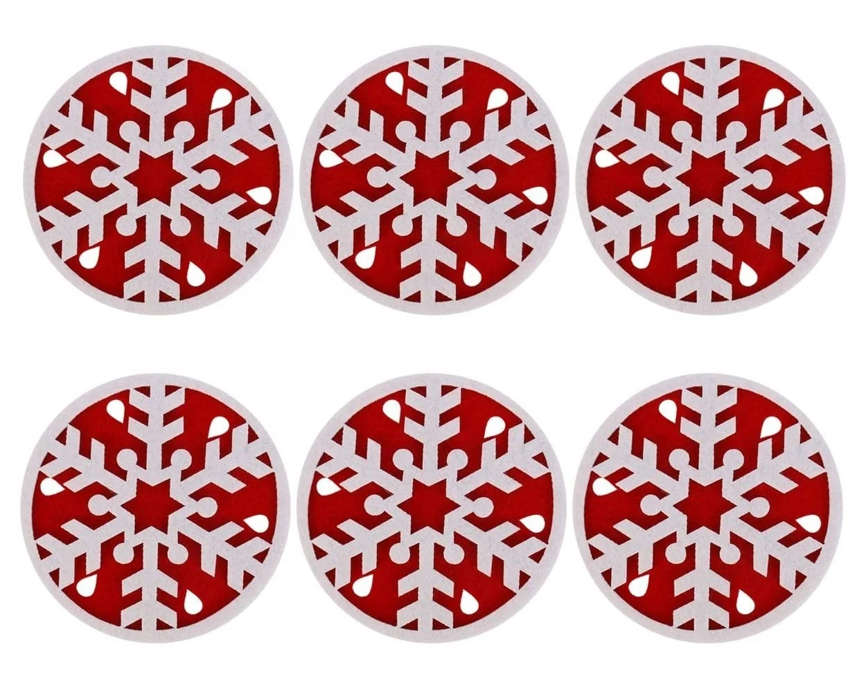 16 Sottobicchieri Natale In Feltro - Design A Fiocco Di Neve, Antiscivolo, Riutilizzabili, Resistenti Al Calore, Per Tavola Festiva (rosso, 10 Cm