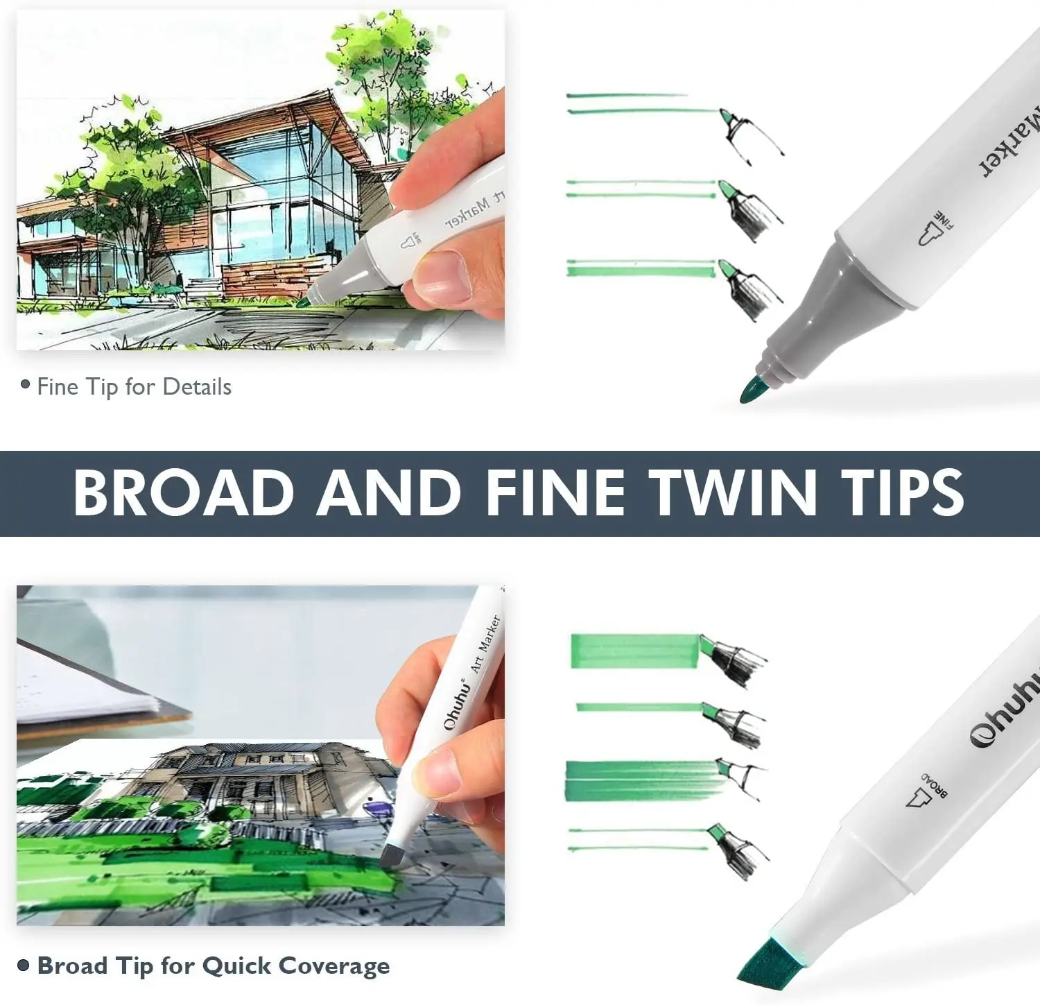 Ohuhu Dual Tip Twin Markers Pens Highlighters 40 Colors Ohuhu Pens