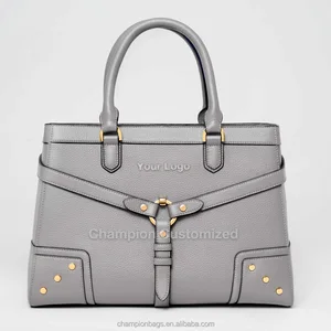 Custom Logo Grey Pebble Leather Top Handle Satchel City Office Hand Bag Women Handbag Purse