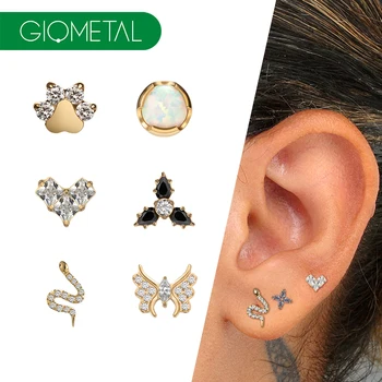 Giometal PVD 18K Gold Gemmed Threaded End ASTM F136 Titanium Piercing Labret Lip Body Jewelry Piercing Wholesales