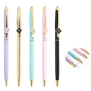High Quality Creative Four-Leaf Clover Pen Clip Cross-Border Advertising Water Pen with Logo Printing for Students Stationery