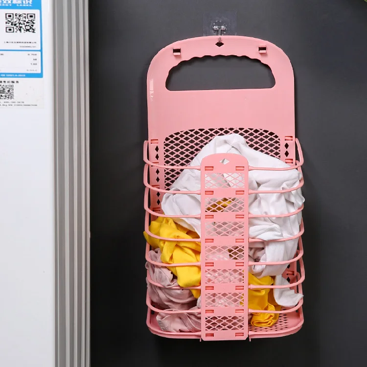 Hanging Plastic Space-Saving Lightweight Waterproof Eco-Friendly Collapsible Foldable Laundry Hamper Wall-Mounted Basket