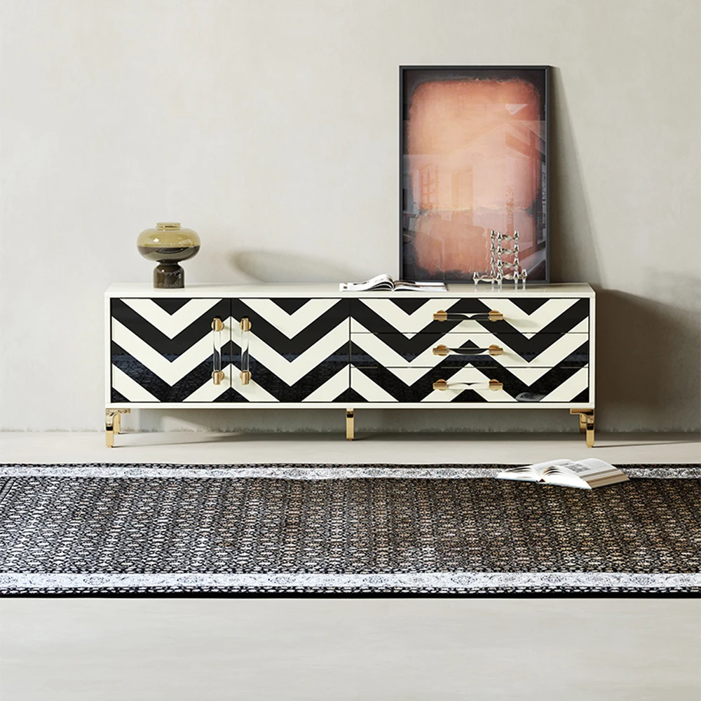 Modern New Design zebra Stripes Tv Stand and Tea Table Combination Meta Leg Sofa Coffee Table TV Console Cabinet Sets Pictures