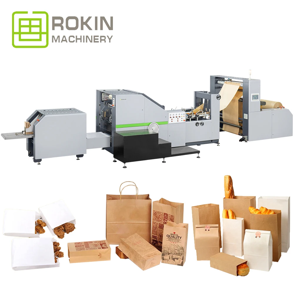ROKIN   Paper Bag Making Machine With D Handle in Line