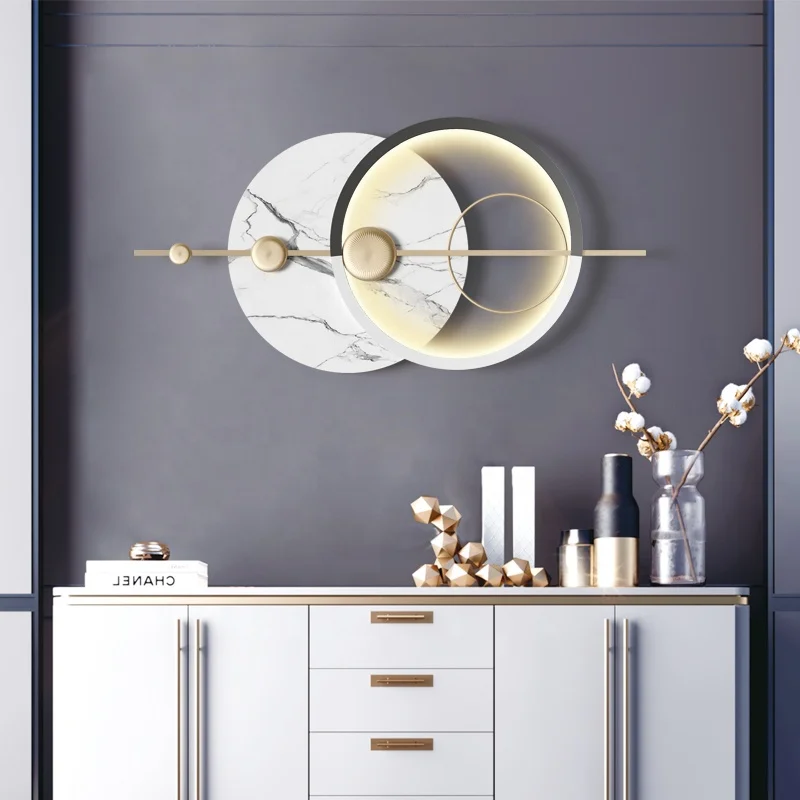 Simple Design Minimalist Style Wrought Iron Metal Wall Art Bedroom Wall Decoration with Lamp