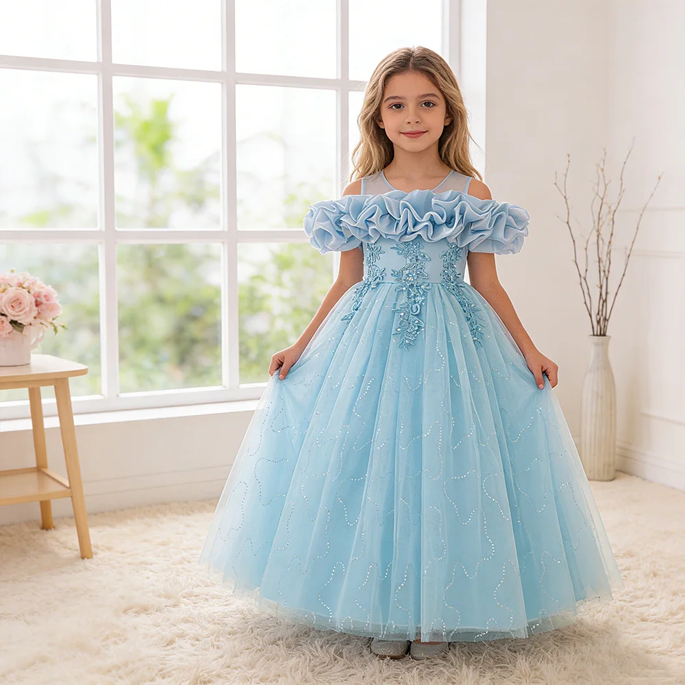 slim fit dress slacks Off Shoulder Lace Tulle Applique Flower Girl Dresses for 3-12 Years Old, Pink / 160cm