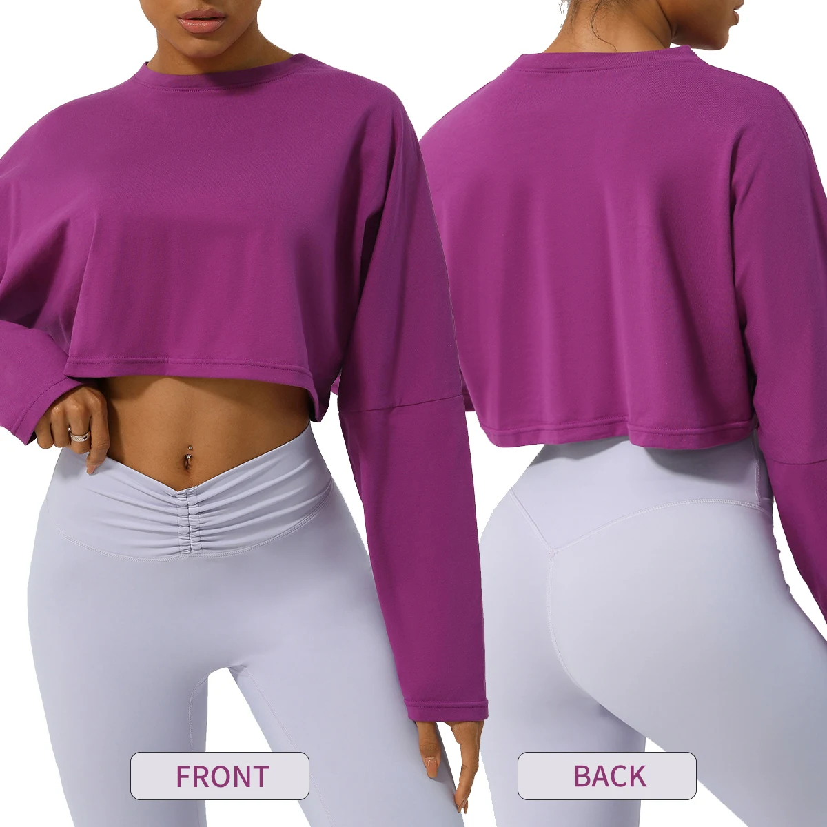 Sm2335 Women's Crew Neck Long Sleeve Crop Tops - Workout T