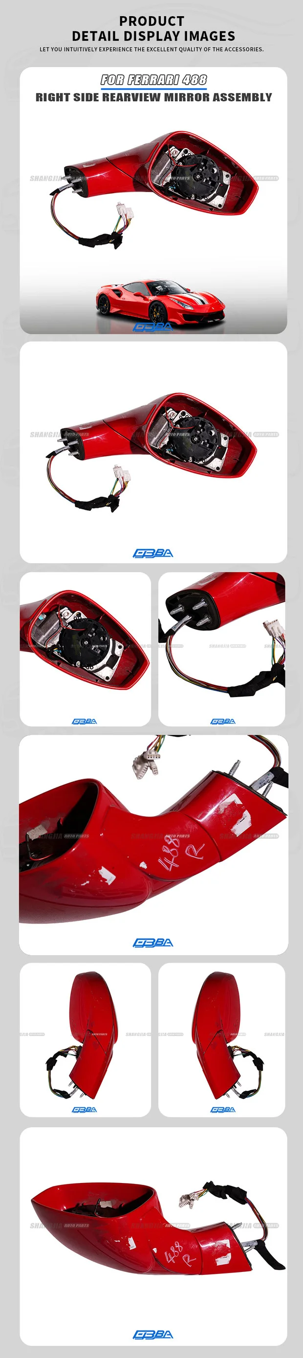 Auto Rearview Mirror Assembly For Ferrari 488 GTB Spider 87012710 Original Used Hight Quality Plastic Right Wing Mirror Assembly manufacture
