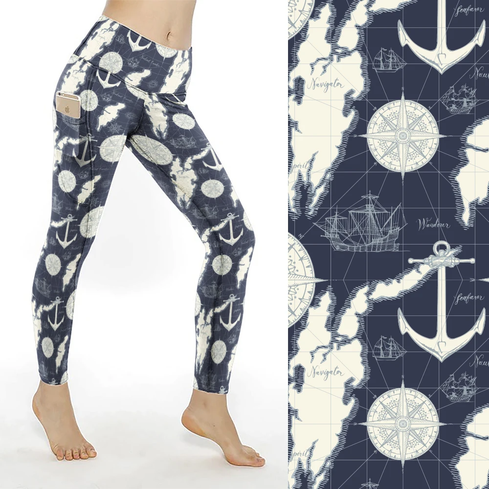 Low Moq Custom World Map Printed Leggings High Waist Buttery Soft Leggings With Pockets for Women