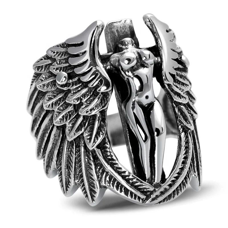 Vintage Feather 925 Sterling Silver Broken Guardian Angel Wings Ring