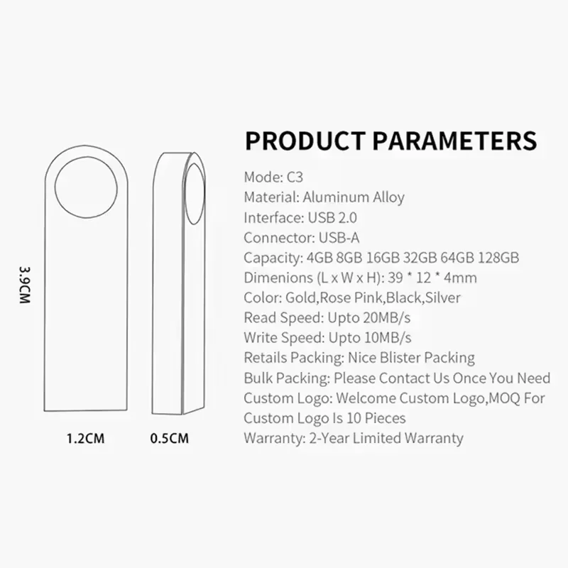 Gitra Mini USB Stick 2.0 with Branded Logo Waterproof Metal Pen Drive 64GB 2GB 4GB 32GB 16GB 8GB 3.0 Usb Flash Drive New Product