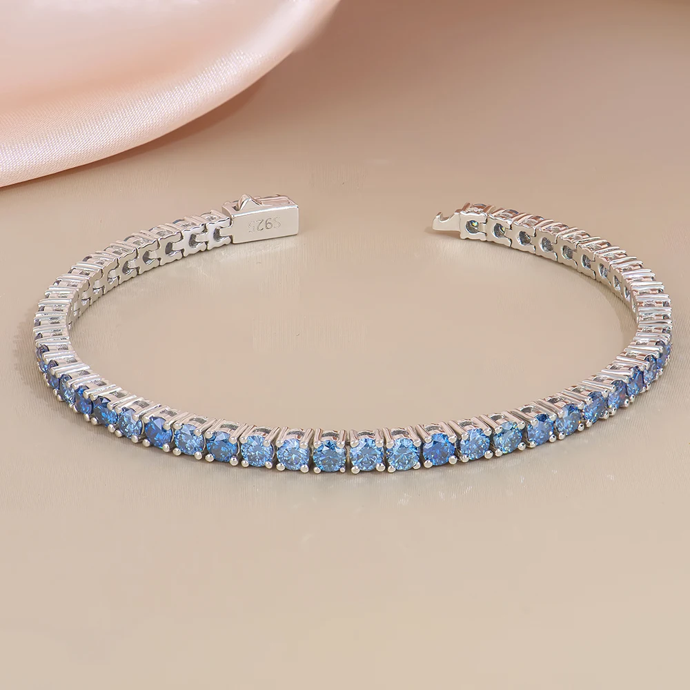 Xingyue 3mm-6mm Sterling Silver Gra VVS Royal Blue Mossanite Moissanite Diamond Tennis Chain Bracelet 925 Silver for Women