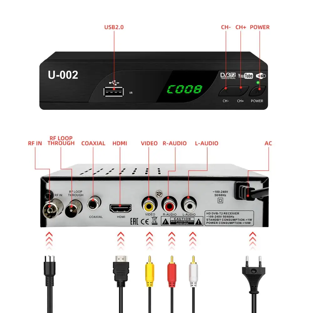 JUNUO Smart  TV Box  DVB-T2 Set Top Box. /TV Receiver/TV Converter for Albania  Full Hd TV Decoder