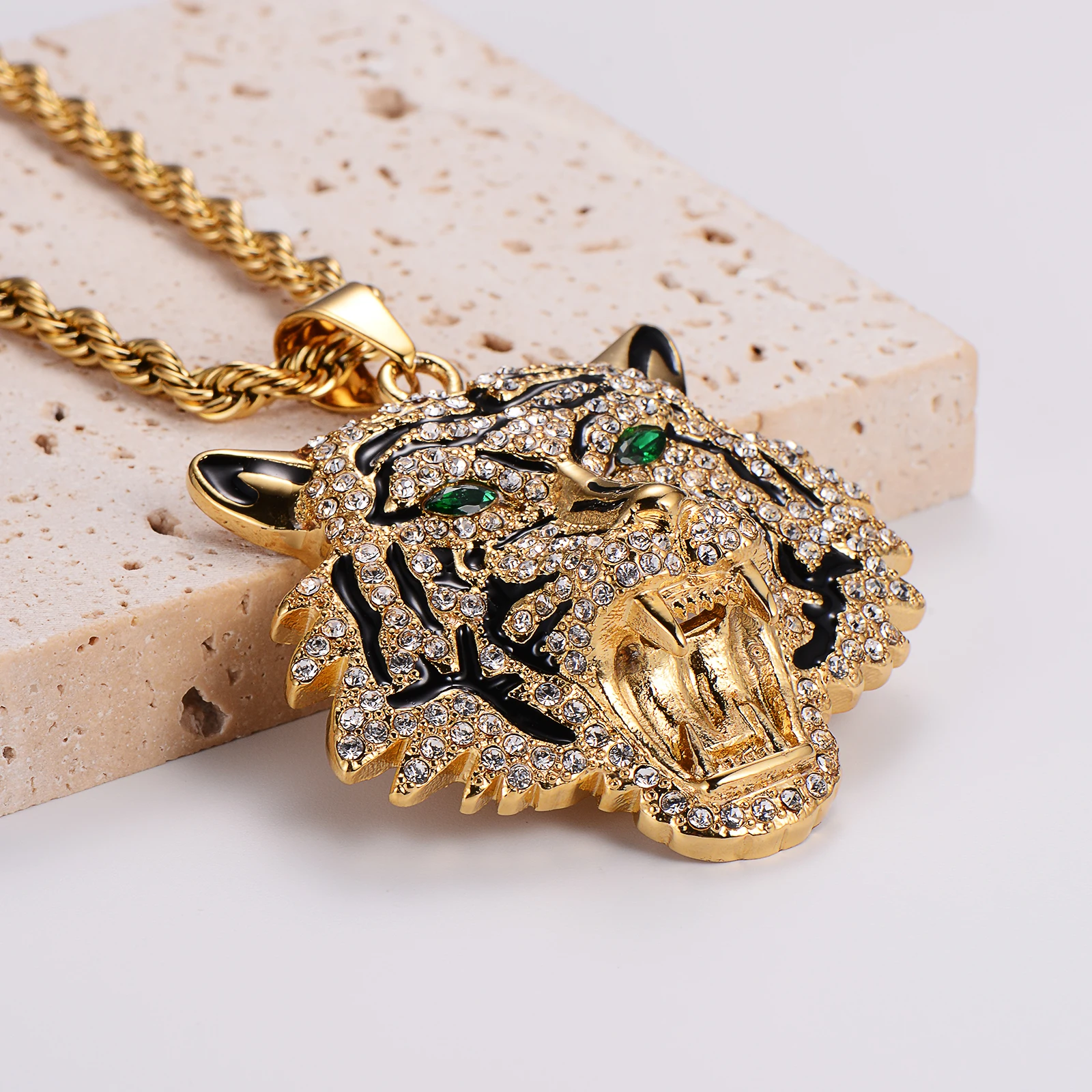 Anime Chains YOOESTORES82 Punk Rhinestone Tiger Pendant Necklace