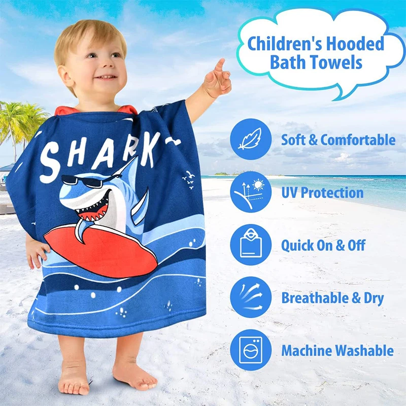Customized Portable Kids Poncho Surf Hood Dry Changing Robes Printed Cartoon Sublimation Digital Print Towel Poncho Pocket