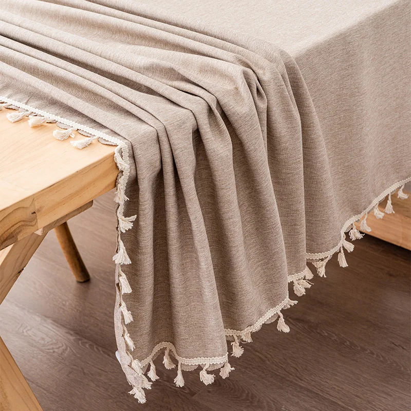Coffee Embossed Tablecloths With Beige Tassels Restaurant Durable