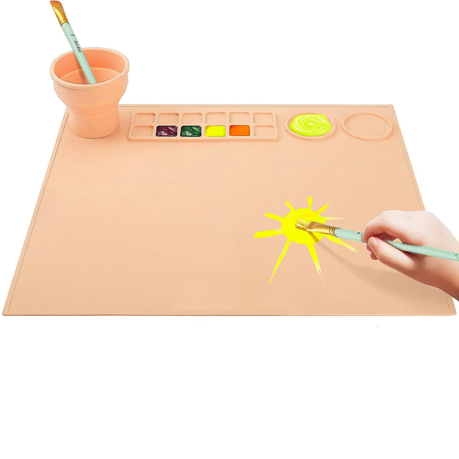 Tapis d'artisanat en silicone Tampon de peinture antiadhésif avec tasse  pliable Feuille de peinture en silicone pliable pour les enfants