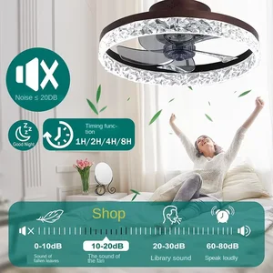 JACKSUN 20" Modern Acrylic Ceiling Fan with Lights and Remote Dimmable Low Profile Ceiling Fans 6 Speeds Black White for Bedroom