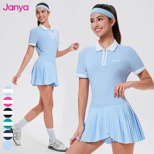 Janya New Arrival Women's Sportswear Set Quick Dry Color Blocking Gym Fitness Shirt Polo Collar Mini Golf Tennis Yoga Skirt Sets
