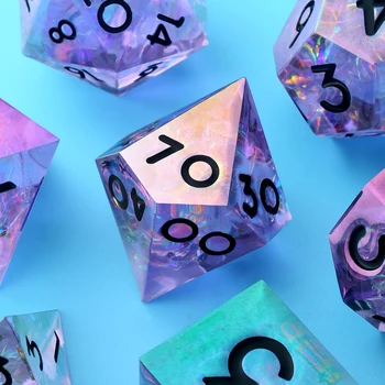 New Iridescent Plating Sharp DND Dice Handmade Resin Sharp Edge D&D Die with Gift Case for Dungeons and Dragon Tabletop Games