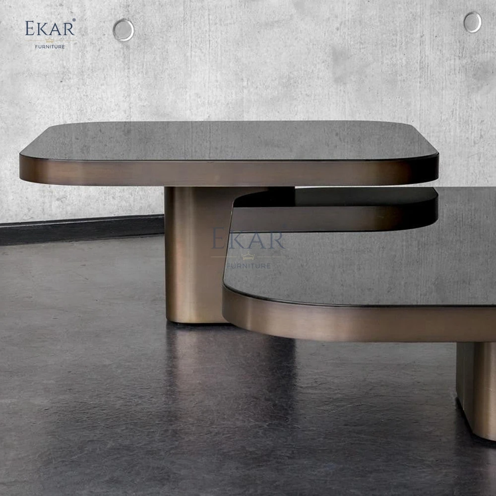 New design Stylish Outdoor glass coffe table:modern coffee table, Stainless Steel Base | art luxury coffee table manufacture