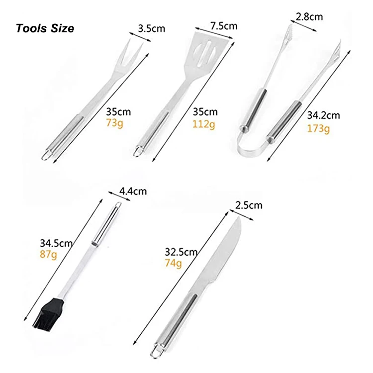 Professional Bbq Griddle Tools Kit Bbq Grill Braai Accessories Set 5 Pcs Stainless Steel Bbq