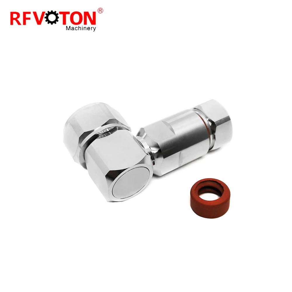 RF connector 4.3-10 type male pin RA 90 degree elbow clamp for 1-2 super flexible RF coaxial cable plug manufacture