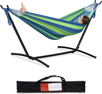 HomeCome Cotton Portable Camping Outdoor Hammock With Stand For Patio Lawn Garden