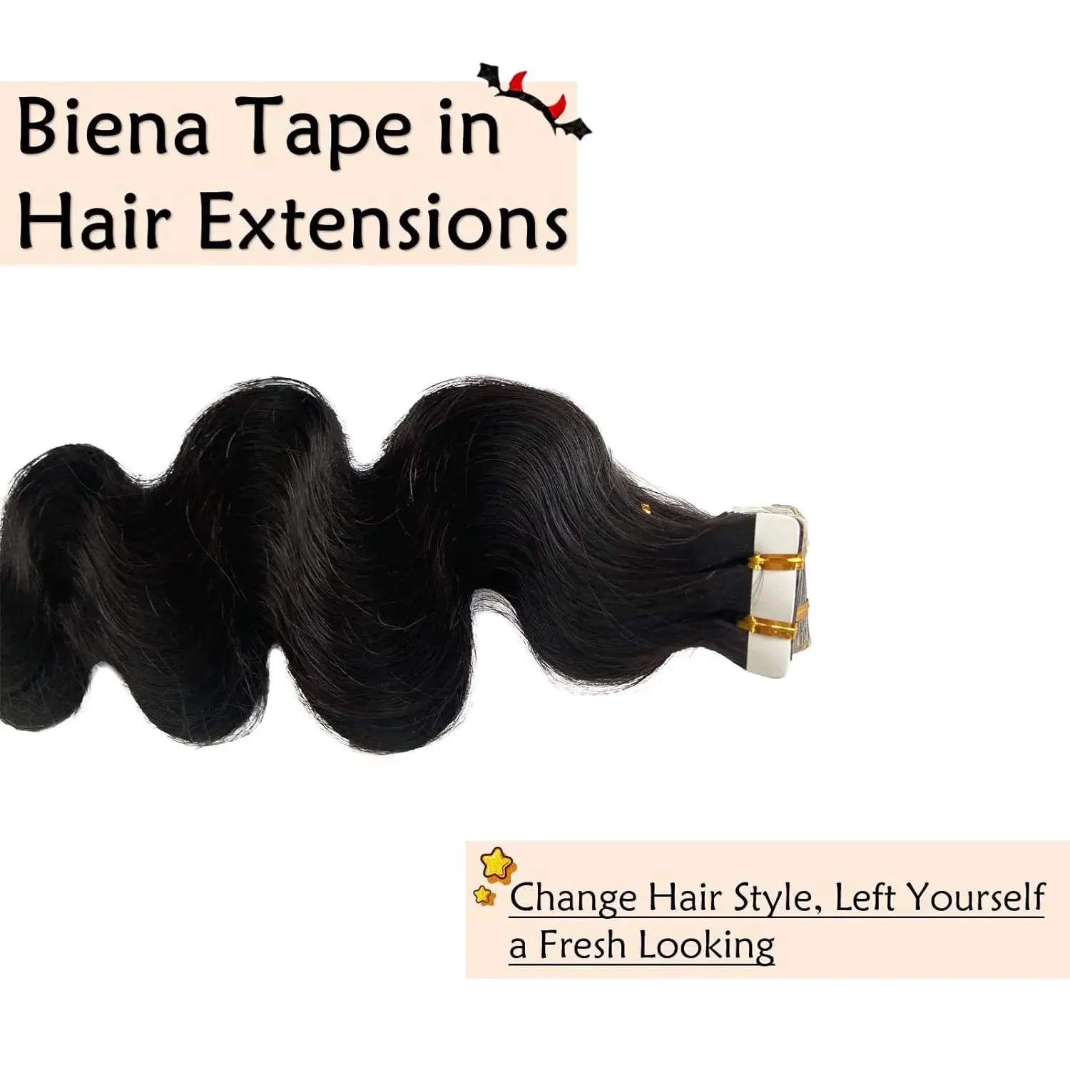14-26 Inch Body Wave Tape In Hair Extensions 20Pcs 100% Real Human Hair Adhesive Glue in Extensions For Women Natural Color 1B_voghion.com