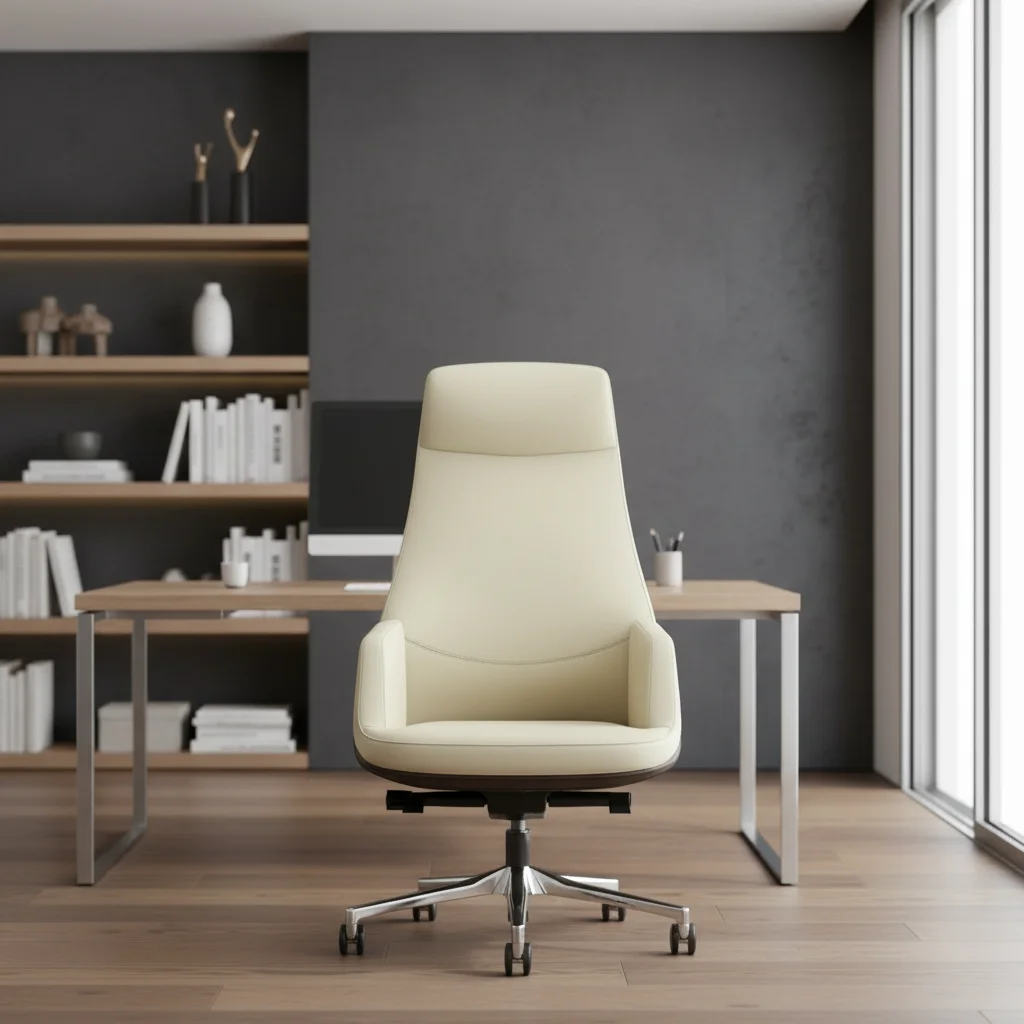 Modern Ergonomic Leather Executive Office Chair with Lumbar Support Adjustable Height and Aluminium Base 6