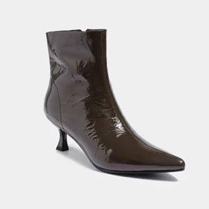 Women's Genuine Leather Stiletto Ankle Boots Trendy Korean-Style Classic Pointed Toe Bootie Wrinkled Texture for Autumn Formal