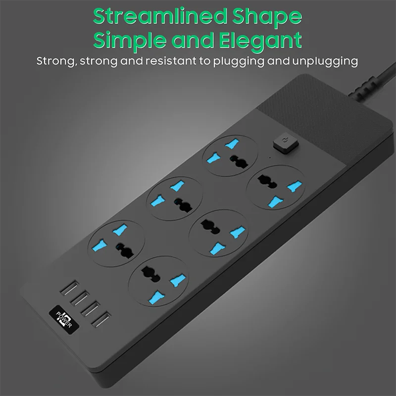 Multi Plug Options Extension Socket 6 Outlets 4 USB Charging Ports Power Extension Cord Sockets