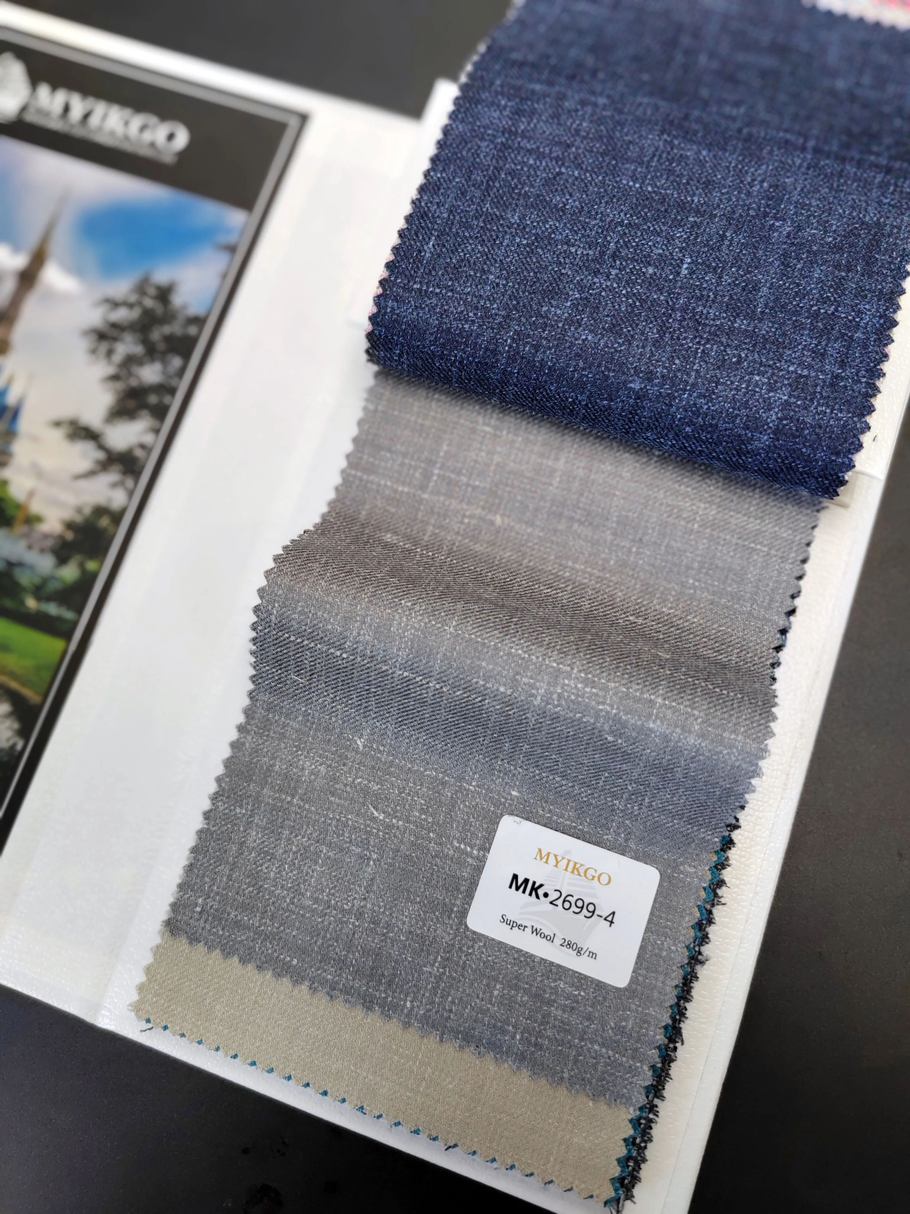 High End 100% Virgin Wool Suit for Men Two Single Breasted Wedding Men's Suit Men's Business Gray Blue Suit