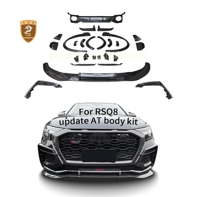 Audi RS Q8 Body Kit Upgrade To AT Style Front Lip Bumper Grilles Rear Diffuser Side Skirts Roof