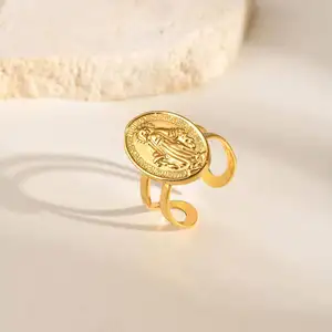 New Arrival Women Stainless Steel Religious Ring Mother of Jesus Open Adjustable Thick Ring Jewelry Gifts