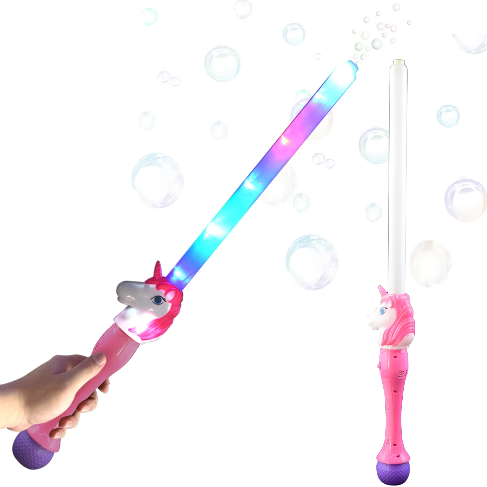 Wholesale LED Unicorn Light Swords with One Bottle of Bubbles Glow in the Dark Cosplay Sword for Kids Christmas New Year Party
