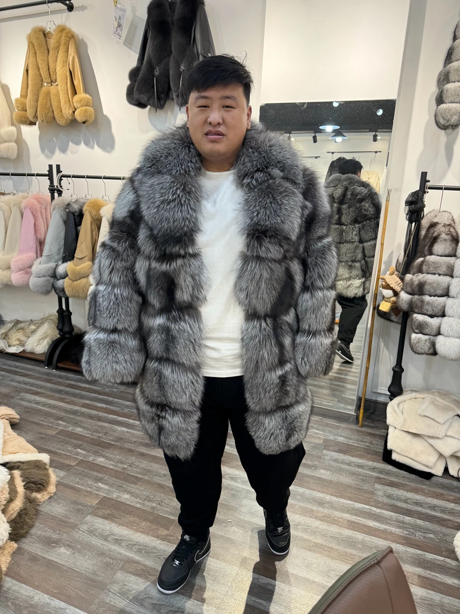 Plus Size Thick Fluffy Men's Fur Jacket with Big Collar - Warm