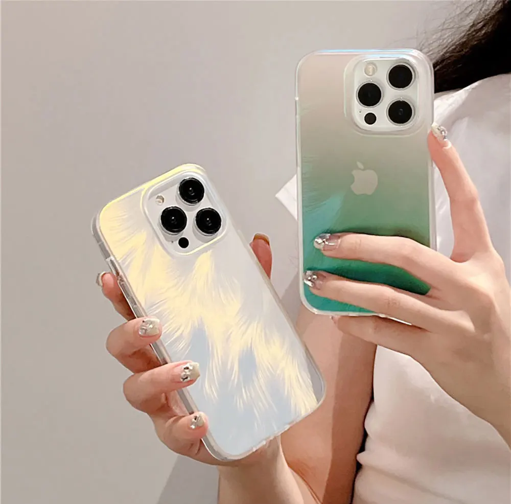 Gradient Puffer Phone Cases For Iphone X 7 8 10 11 12 13 14 15 Max Pro Plus Luxury Matte Laser Frosted Ombre Case SJK144 Laudtec factory