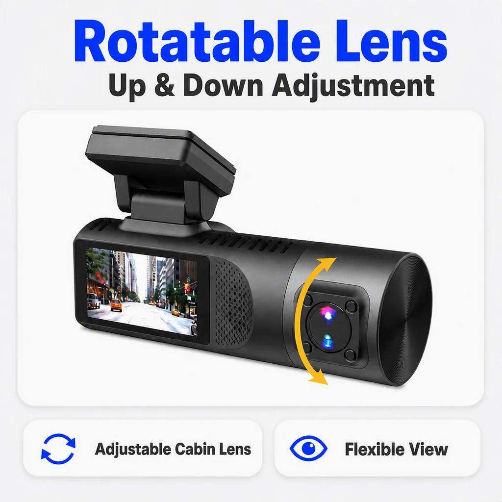 VIEVGUARB VS105E 3 Lens Black Box 1440P Dash Cam Front Inside Rear 3 Channel Car DVR with 1.97 Inch LCD Screen Night Vision