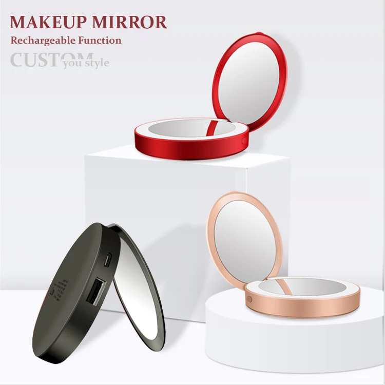 Factory Outlet Touch Screen Customizable Mini Round MakeUp LED Mirror Cosmetic Folding Portable Pocket Makeup Mirror Custom Logo