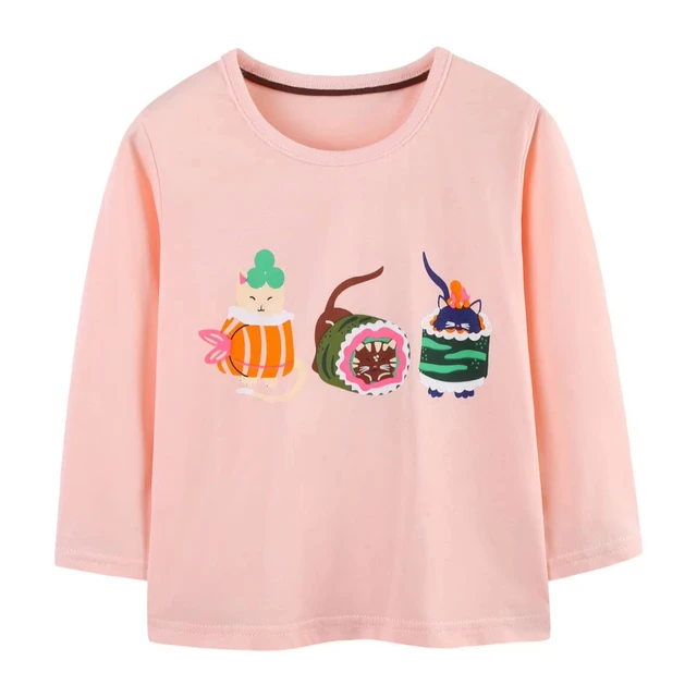 European American Style High Quality Breathable Anti-Shrink Kids Girls T-Shirt Long Sleeve 100% Cotton O-Neck Casual Style