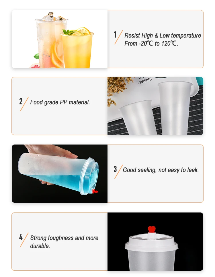 500ml 700ml Disposable Frosted Plastic Cups With Logo Bubble Tea Cup With Lids Take Out Pp Milk